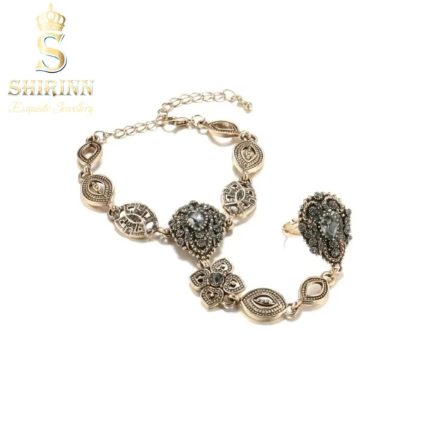 Shirinn Exquisite Silver Boho Flower Bracelet link Open Ring